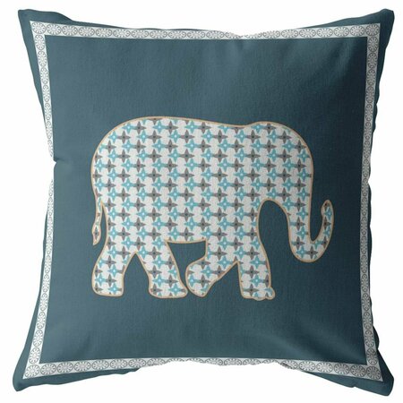 HOMEROOTS 18 in. Spruce Blue Elephant Indoor & Outdoor Throw Pillow White & Muted Blue 412452